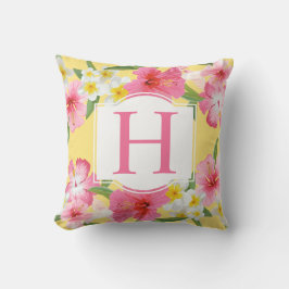 Gelbe rosa Blume, benutzerdefinierte Monogramme Kissen Für Draußen