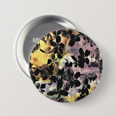 Gelbe rosa Blume Muster Blumengrafik Button (Vorne & Hinten)