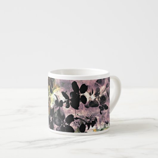 Gelbe rosa Blume Muster Blumengrafik Espressotasse (Vorderseite Rechts)