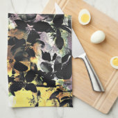 Gelbe rosa Blume Muster Blumengrafik Küchentuch (Viertel Falte)