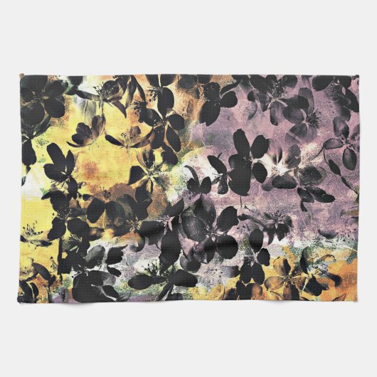 Gelbe rosa Blume Muster Blumengrafik Küchentuch (Horizontal)