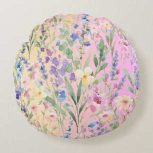 Gelbe Rosa Farbige Blumen Rundes Kissen