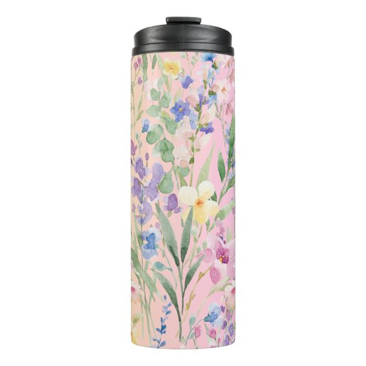 Gelbe Rosa Farbige Blumen Thermosbecher (Vorderseite)