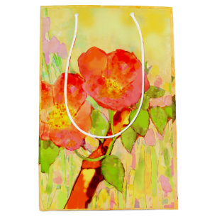 Gelbe Rosa Florale Süßrosen-Geschenktasche Mittlere Geschenktüte