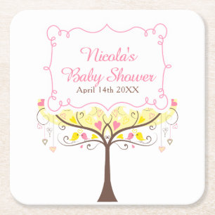 Gelbe rosa florale Vogel-Baby-Party Rechteckiger Pappuntersetzer