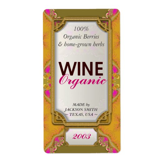 Gelbe, rosa Fraktale Custom Wine Bottle Labels (Vorne)