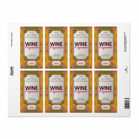 Gelbe, rosa Fraktale Custom Wine Bottle Labels (Vorne)