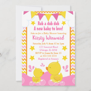 Gelbe & rosa Gummiente mit Punkten für Baby Shower Einladung