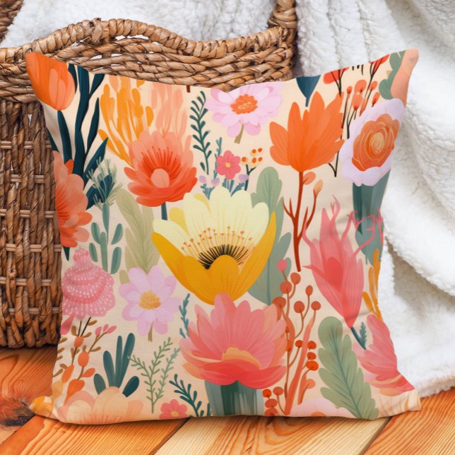 Gelbe Rosa Korallencreme Kissen (Yellow Pink Coral Cream Floral Throw Pillow)