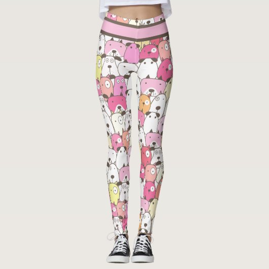 Gelbe, rosa, orange und weiße Hunde Leggings (Vorderseite)