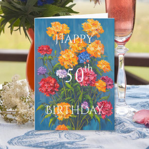 Gelbe rosa rote Nelken Frühlingsstrauß Geburtstag Karte