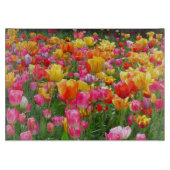 Gelbe rosa Tulpen des orange Rotes Schneidebrett (Vorderseite)