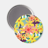 Gelbe, rosa und orangefarbene Blume Magnet (Vorderseite/Rückseite)