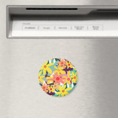 Gelbe, rosa und orangefarbene Blume Magnet (In Situ (Geschirrspüler))