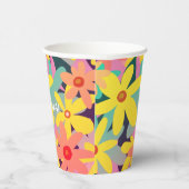 Gelbe, rosa und orangefarbene Blume Pappbecher (Rechts)