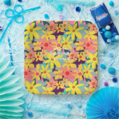Gelbe, rosa und orangefarbene Blume Pappteller (Party)