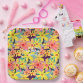 Gelbe, rosa und orangefarbene Blume Pappteller (Party)