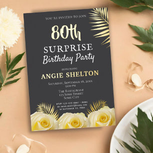 Gelbe Rose 80. Überraschungs-Geburtstagsfeier Gold Folieneinladung