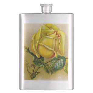 Gelbe Rose Antik Vintage-Druck Fine Art Flachmann