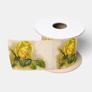Gelbe Rose Antik Vintage-Druck Fine Art Satinband