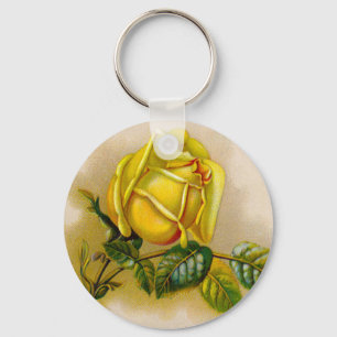 Gelbe Rose Antik Vintage-Druck Fine Art Schlüsselanhänger