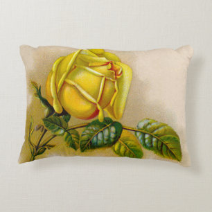 Gelbe Rose Antik Vintage-Druck Fine Art Zierkissen