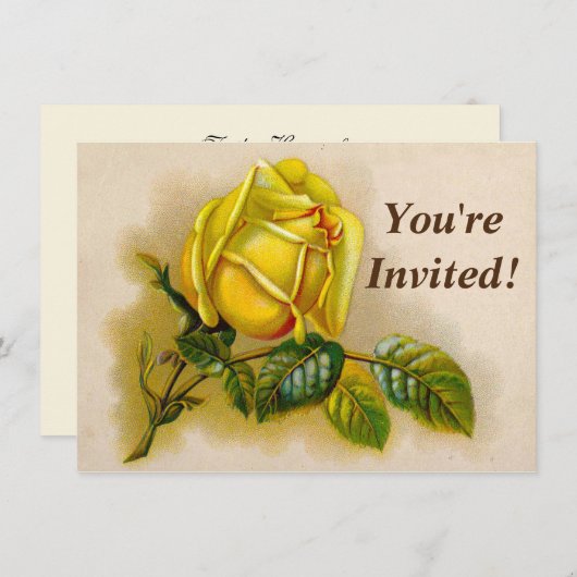 Gelbe Rose Antike Vintage Druckkunst Einladung (Vorne/Hinten)
