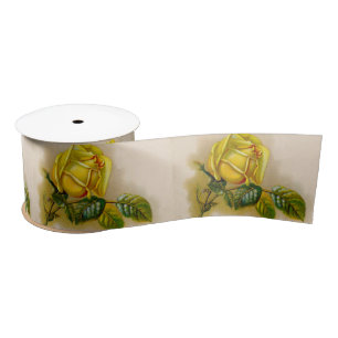 Gelbe Rose Antike Vintage Druckkunst Satinband
