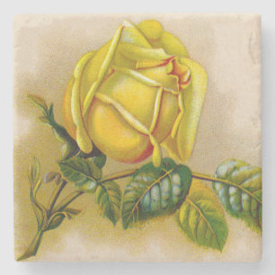 Gelbe Rose Antike Vintage Druckkunst Steinuntersetzer
