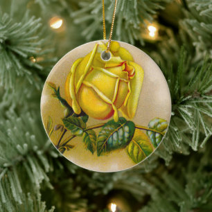 Gelbe Rose Antique Vintage Druck Fine Art Keramikornament