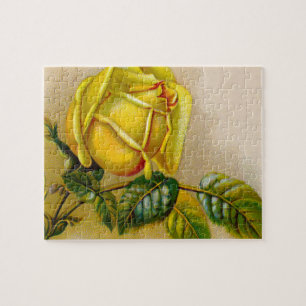 Gelbe Rose Antiquität Vintage-Druck Fine Art Puzzle