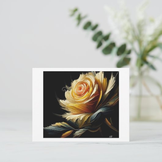 Gelbe Rose auf Schwarz, Postkarte (Stehend Vorderseite)