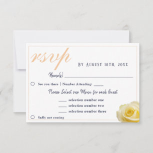 Gelbe Rose Blaue Hochzeits-Speisekarte-RSVP-Karte RSVP Karte