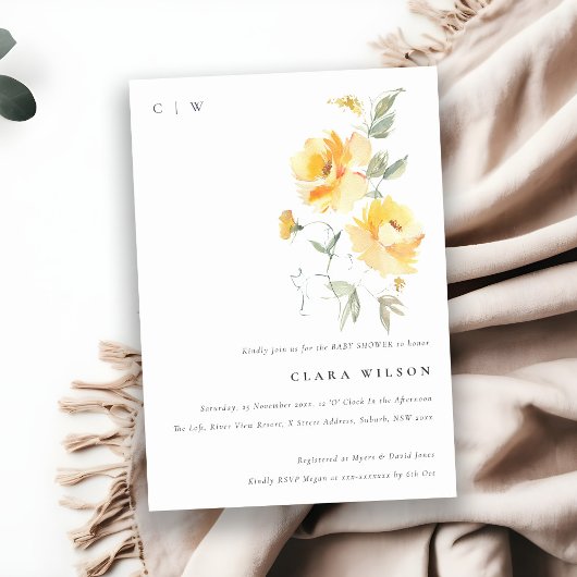 Gelbe Rose Blume Babydusche Einladung