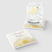 Gelbe Rose Blume Blumenbräu Hochzeitstag Steinuntersetzer (Seitenansicht)