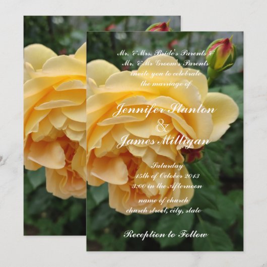 Gelbe Rose-Blume Einladung (Vorne/Hinten)