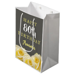 Gelbe Rose Blume Floral 80. Geburtstag Mittlere Gi Geschenktüte