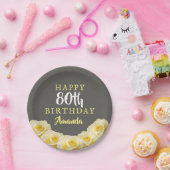 Gelbe Rose Blume Floral 80. Geburtstag Pappteller (Party)