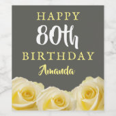 Gelbe Rose Blume Floral 80. Geburtstag Weinetikett (Einzelnes Label)