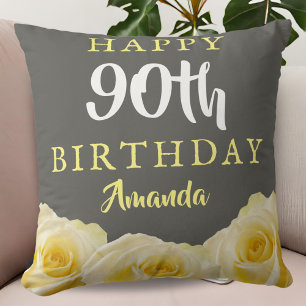 Gelbe Rose Blume Floral 90. Geburtstag Kissen