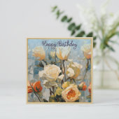 Gelbe Rose Blume Hübscher Blumenglücks Geburtstag Karte (Stehend Vorderseite)