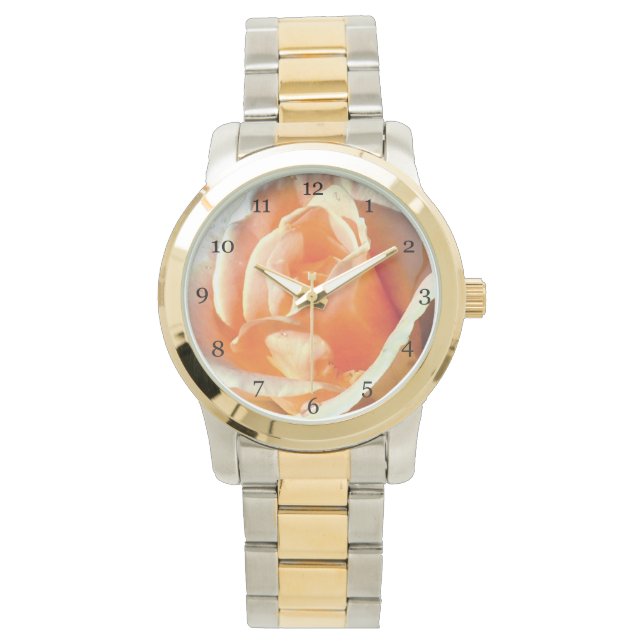 Gelbe Rose-Blume-Makro nah-Bild-Mode Armbanduhr (Vorderseite)