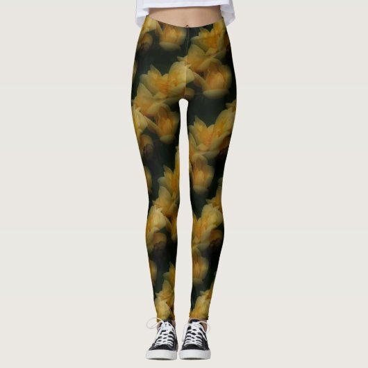 Gelbe Rose Blume Naturmuster Leggings (Vorderseite)