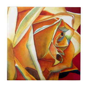 Gelbe Rose Blume Originale Aquarellkunst Fliese