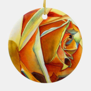 Gelbe Rose Blume Originale Aquarellkunst Keramik Ornament