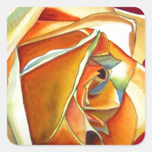 Gelbe Rose Blume Originale Aquarellkunst Quadratischer Aufkleber