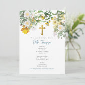 Gelbe Rose Blumengarten Taufe Einladung (Stehend Vorderseite)