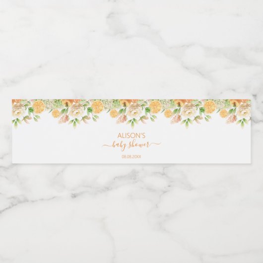 Gelbe Rose Blumengrün Girl Babydusche Wasserflaschenetikett (Einzelnes Label)