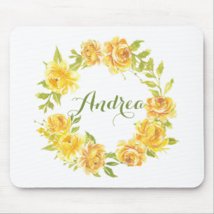 Gelbe Rose Blumenkranz Personalisiert Mousepad