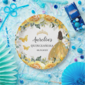 Gelbe Rose Blumenschmetterlinge Prinzessin  Pappteller (Party)